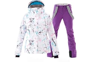 GS SNOWING Women's Ski Jackets and Pants Set Windproof Waterproof Insulated Snowsuit Winter Warm Snowboarding Snow Coat