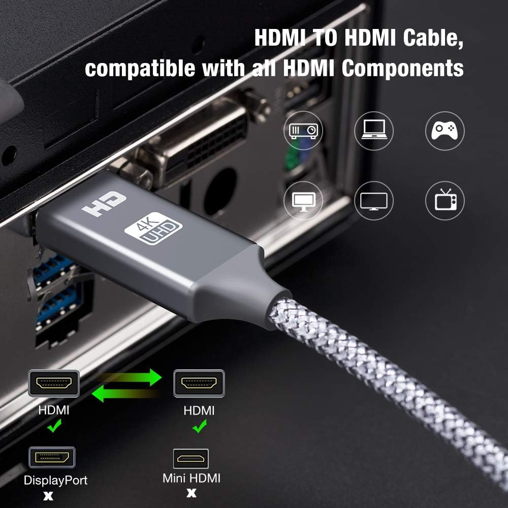4K HDMI Cable 6.6 ft,Capshi High Speed 18Gbps HDMI 2.0 Cable,4K, 3D, 2160P, 1080P, Ethernet - 28AWG Braided HDMI Cord - Audio Return(ARC) Compatible UHD TV, Blu-ray, PS4, PS3, PC: Electronics