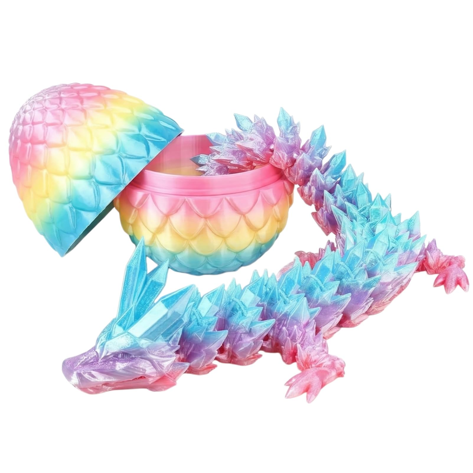 Pastel Macaroon Dragon Egg, 12-Inch 3D Printed Fantasy Egg with Articulated Crystal Dragon, Soft Colour Fidget Toy for Kids, Cute Sensory Toys for Calming Play