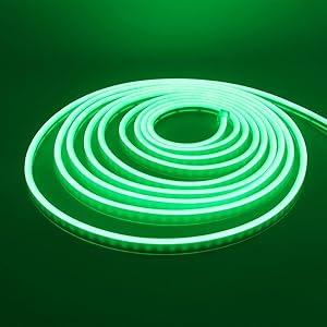 XUNATA LED Strip Lights, LED Neon Light Rope, Outdoor Flexible Light, DC 12V 16.4 Ft/5m 2835 600 LEDs Silicone Tape Light for Home, Indoors, Outdoors Decor DIY, Pack Colored(Green)