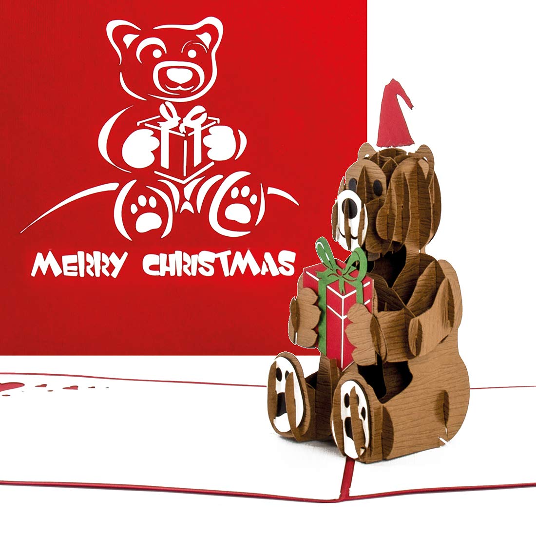 Christmas Greeting Card "Teddy Bear" - 3D Pop-Up Card, Origami Christmas Card