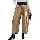 TARSE Womens Corduroy Harem Pants Casual Elastic Waist Wide Leg Pants Boho Loose Fit Baggy Trousers with Pockets