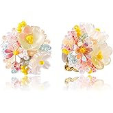 INFUPNET Cute Flower Clip On Earrings For Women Fashion Lovely Flower Earrings No piercing Earrings Colorful Bloom Bead