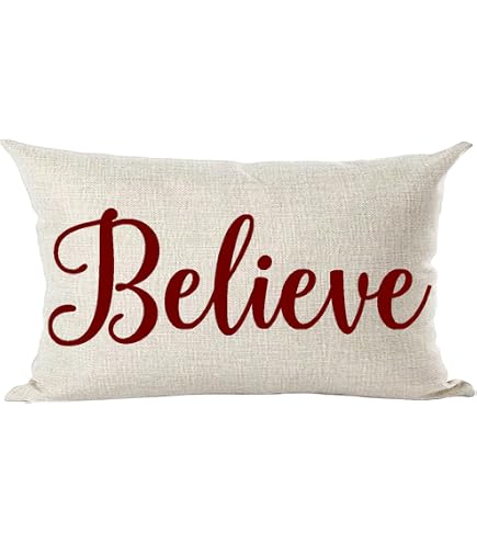 Believe Snowflakes Christmas Throw Pillow Cover – Blue Grey Winter Theme, 12x20 Inch Lumbar, Cotton Linen, Zippered