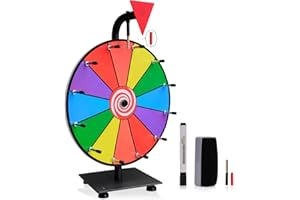 iElyiEsy 12 Inch Spinning Wheel for Prizes 12 Slots Spinner with Stand, Dry Erase Marker and Eraser for Trade Show Carnival Party Pub Fortune Game