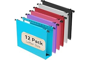 Nordun Extra Capacity Plastic Hanging File Folder Letter Size,12 Pack Reinforced Hang Folders with Heavy Duty 2 Inch Expansion, Durable Hanging Organizer Designed for Bulky Files, Assorted Colors
