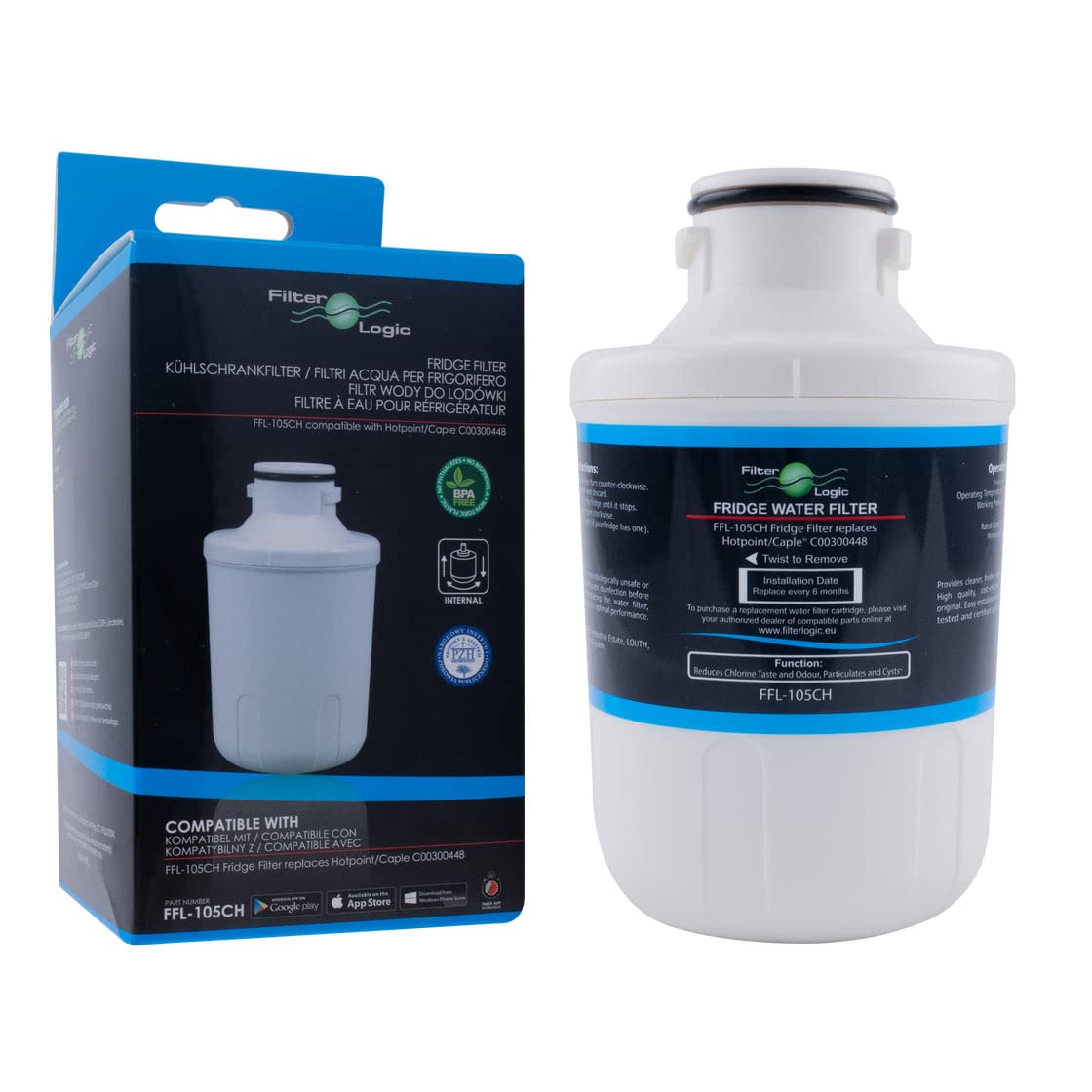 FilterLogic FFL-105CH | Refrigerator Water Filter Compatible with MFCMG14211FR MFCMG14211F Microfilter Compatible with Hotpoint C00300448 Compatible with Caple Fridge Cartridge