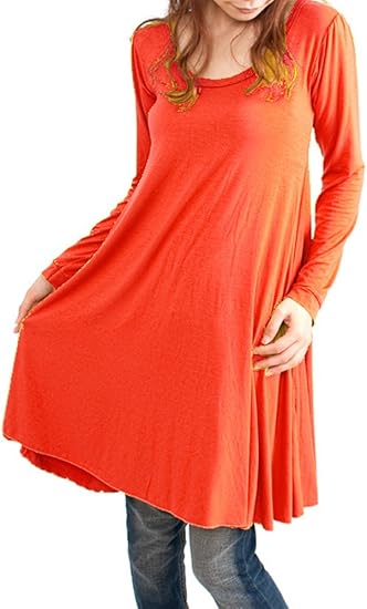 Amazon ナドゥー Nadoo 全14色 プレーンカラー Uネック ジャージ ワンピース 140 オレンジ ワンピース チュニック 通販
