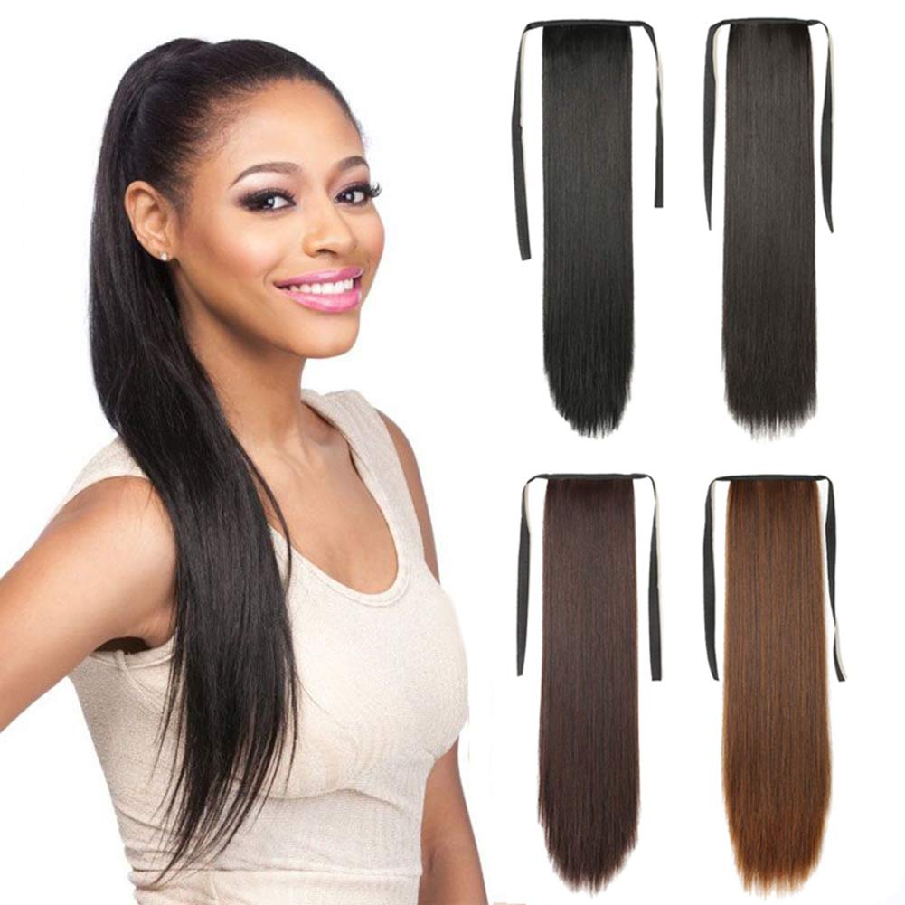 Straight Long Ponytail Hair Extensions - Remeehi Synthetic Fiber Tie Up Pony Tails Clip in Hairpiece For Girls Lady Women(26"Natural Black)