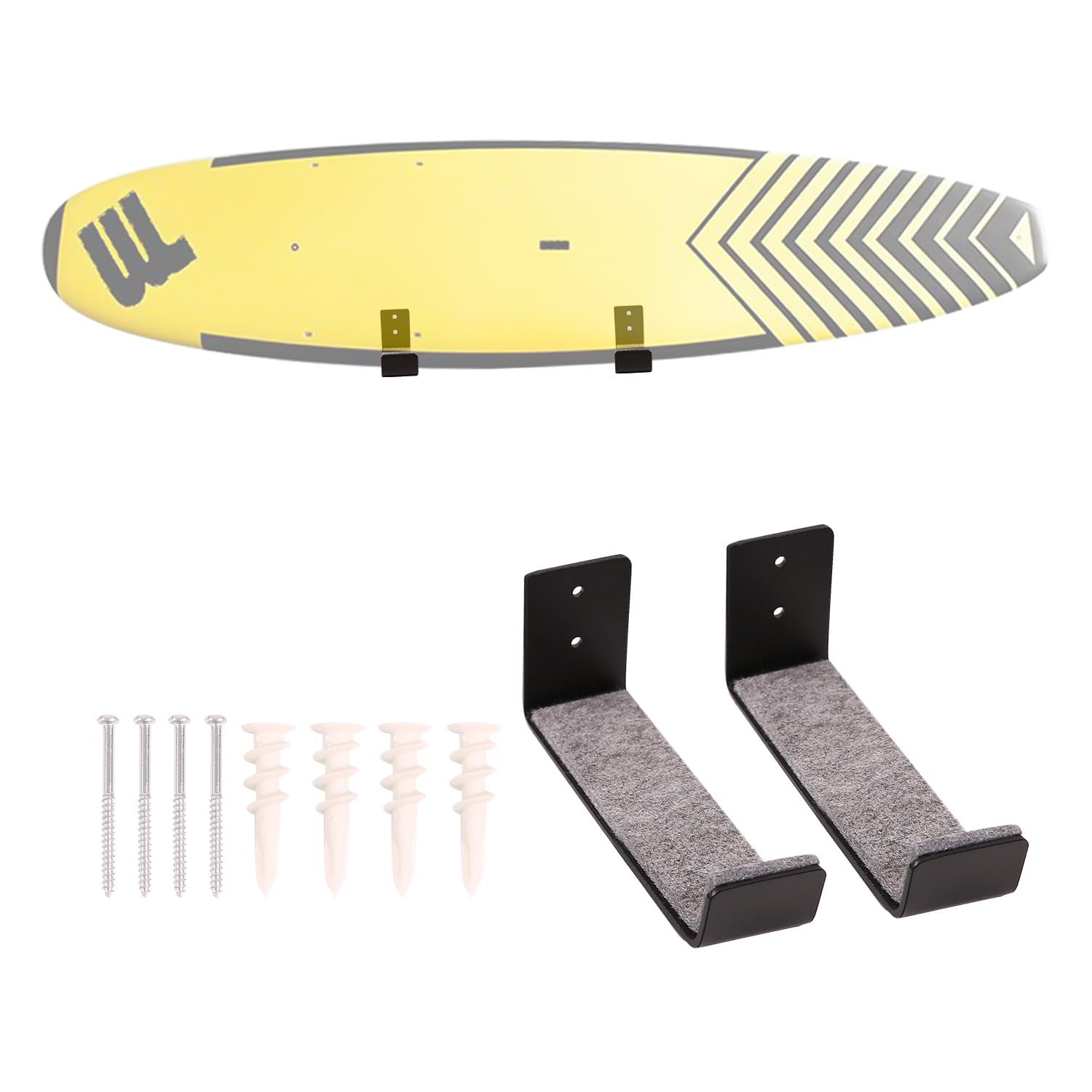 Surfboard & SUP Wall Rack, Heavy Duty Aluminium Surfboard Display Wall Mount with Soft Padded Hooks, Fits Shortboard Longboard Paddle Board, Garage Home Storage Hanger