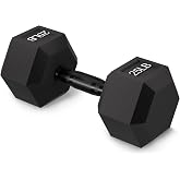 Fitvids Rubber Encased Exercise &amp; Fitness Hex Dumbbell, Hand Weights with Anti-Slip Metal Handle for Home Gym, Multiple Sizes