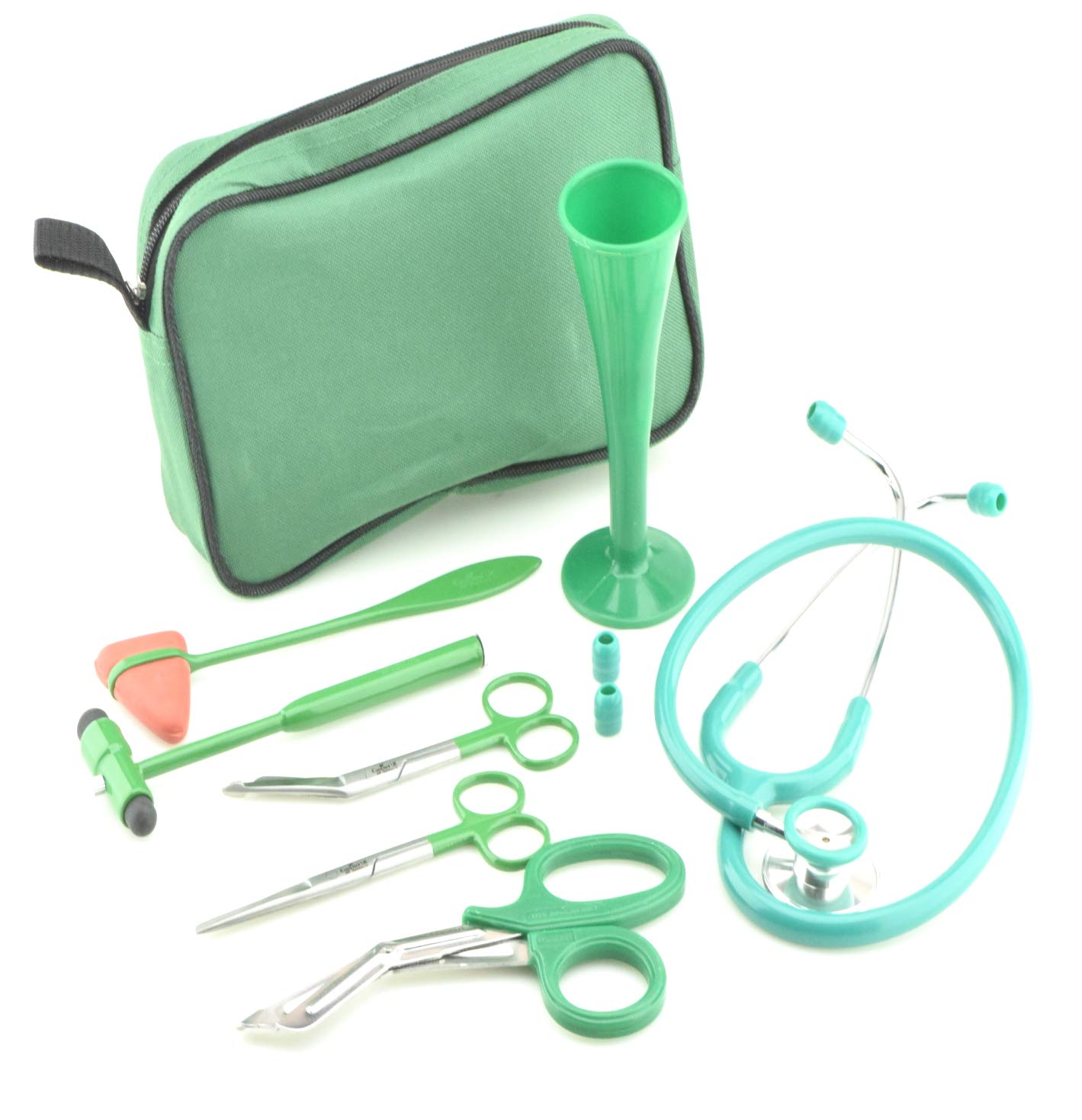10 Pcs EMT Paramedic Doctor Nurse Diagnostic Stethoscope Scissors Set in Case Complete in 6 Colours (Green)