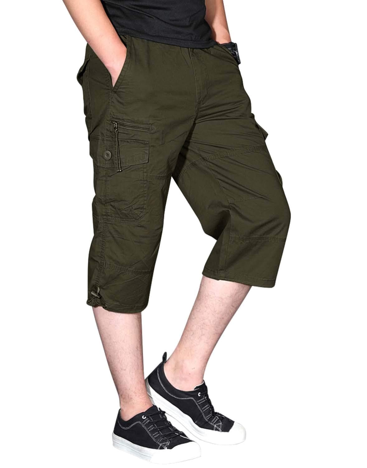 Merryway Mens Casual Twill Elastic Cargo Shorts Below Knee Loose Fit