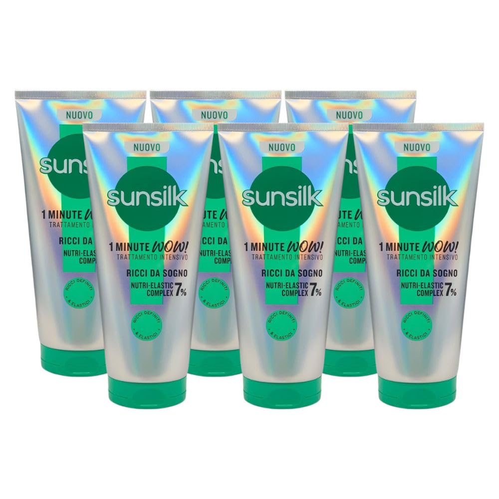 Sunsilk, Intensive Treatment 1 Minute Wow, Curly Hair Mask, Dream Curly Line, Restructuring Hair Mask with Macadamia Oil, Elastin and Biotin, 6 Pieces of 180 ml