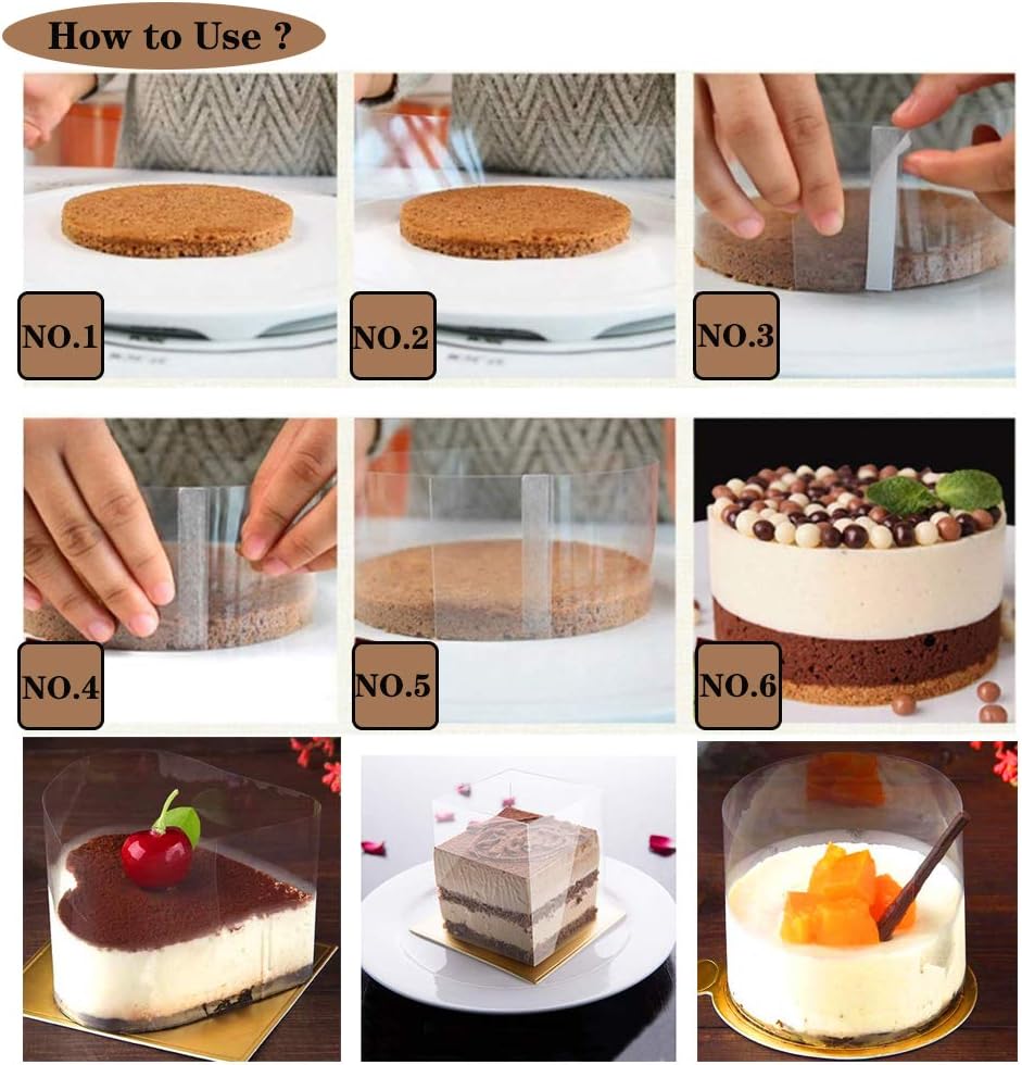 3Pcs Cake Collars and Ribbon Clear&Cow Style Acetate Strips Transparent