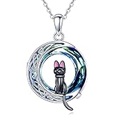 VONALA Cat Moon Necklace S925 Sterling Silver Celtic Crystal Pendant Jewelry Gifts for Friend Women