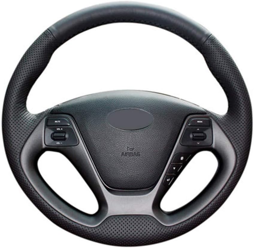 FLJKCT Black Leather Steering Wheel Cover,Fit For Kia K3 2013 K3S 2014 K2 Rio 2015 2016 Ceed 2012-2017 Cerato 2013-2017