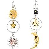 Seakuur Boho Sun Moon Star Earrings for Women Vintage Asymmetric Celestial Dangle Drop Earrings Party Jewelry