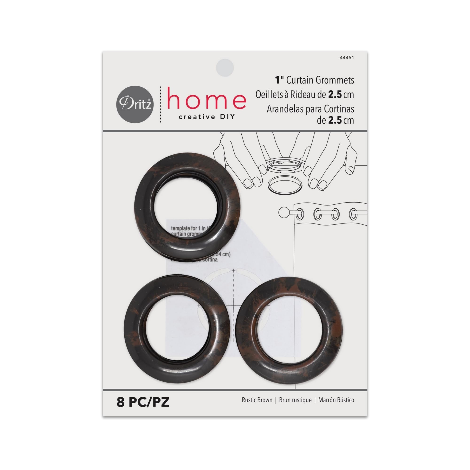 Dritz 1-Inch Inner Diameter Curtain Grommets, Pack of 8, Rustic Brown