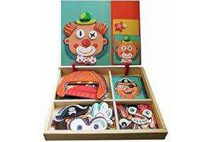 QIAONIUNIU Wooden Magnetic Jigsaw Puzzles Toy, Toddler Craft Toys Educational Travel Puzzle Games Double Sided Drawing Easel for Boys and Girls