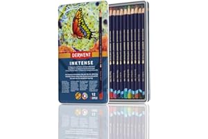 Derwent Drawing Pencils, Inktense, 4mm Core, Metal Tin, Watercolor, 12 Coun