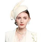 HIMESPORT Women Ladies Wool Felt Derby Fascinator Hats Wedding Bridal Tea Party Formal Femme Pillbox Hat with Veils Bow