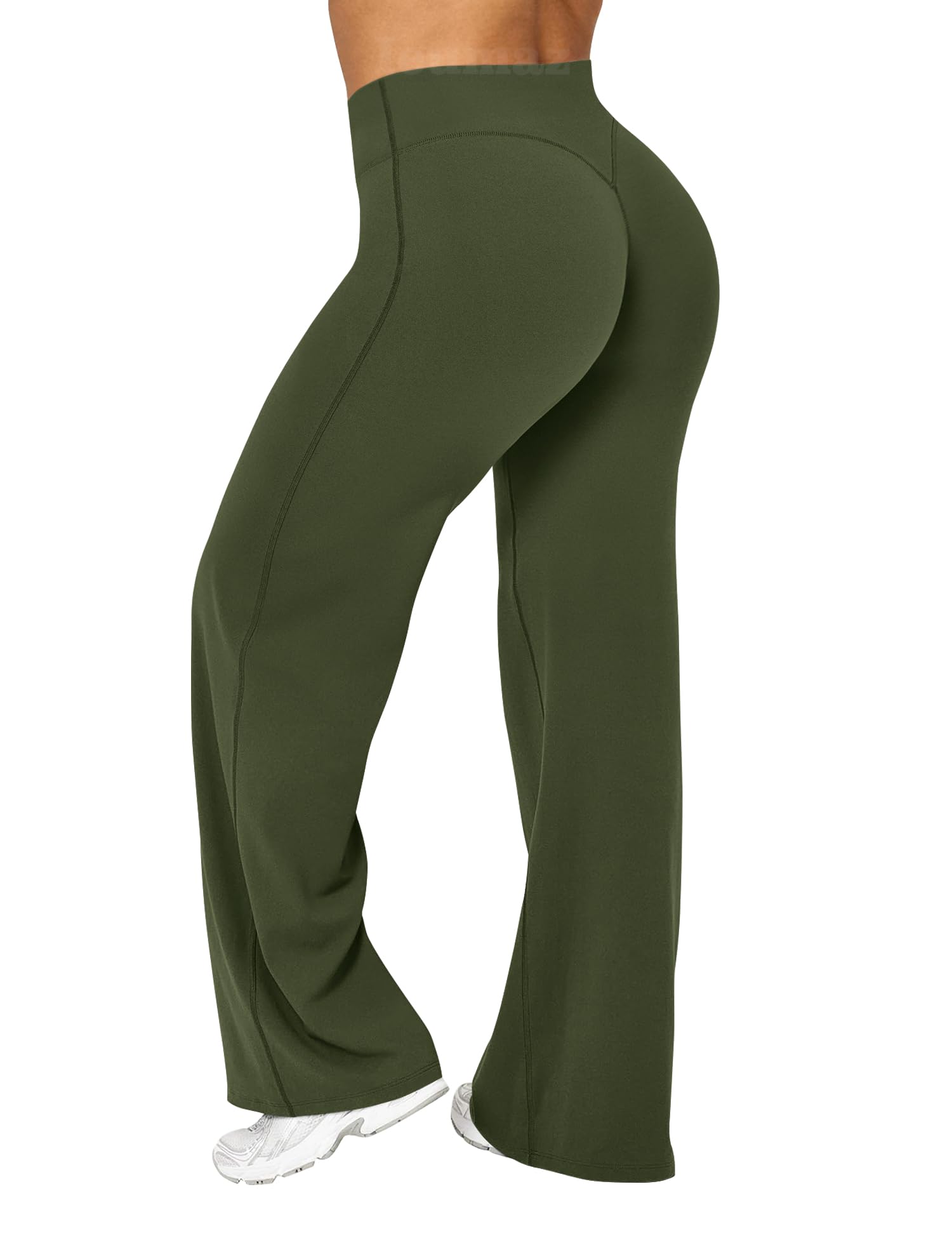 Photo 1 of Ieumaz Women Straight Leggings Bottoms High Waist Gym Workout Leggings Stretch Casual Wide Leg Yoga Pants Green