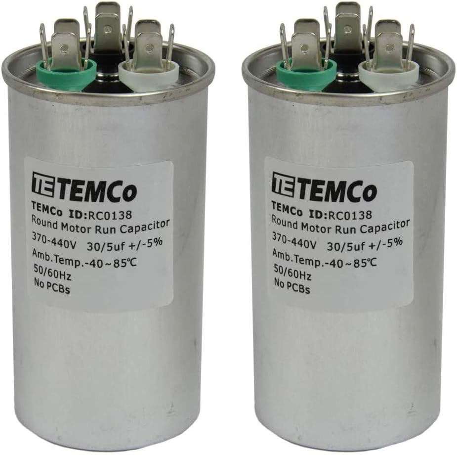 TEMCo 30+5 uf/MFD 370-440 VAC Volts Round Dual Run Capacitor 50/60 Hz AC Electric - Lot -2