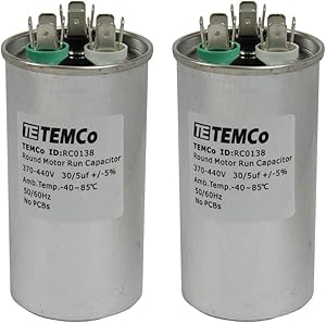 TEMCo 30+5 uf/MFD 370-440 VAC Volts Round Dual Run Capacitor 50/60 Hz AC Electric - Lot -2