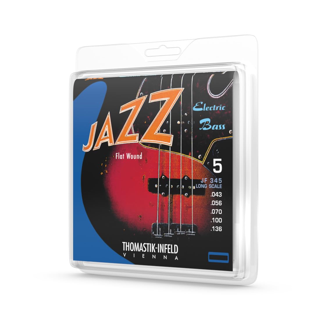 Thomastik-Infeld Flat Wound Electric Bass - JF345-5-String Set – Jazz Bass Long Scale 34" - Gauges .043 .056 .070 .100 .0136