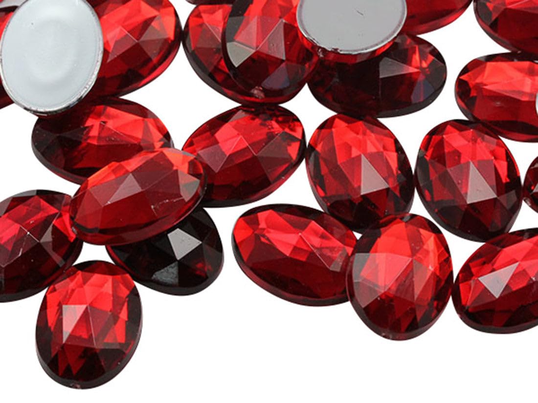 Allstarco 14x10mm Red Ruby .TM Flat Back Oval Acrylic Rhinestones Tiny Face Gems Body Jewels Card Making Embelishments - 45 Pieces โ image 1