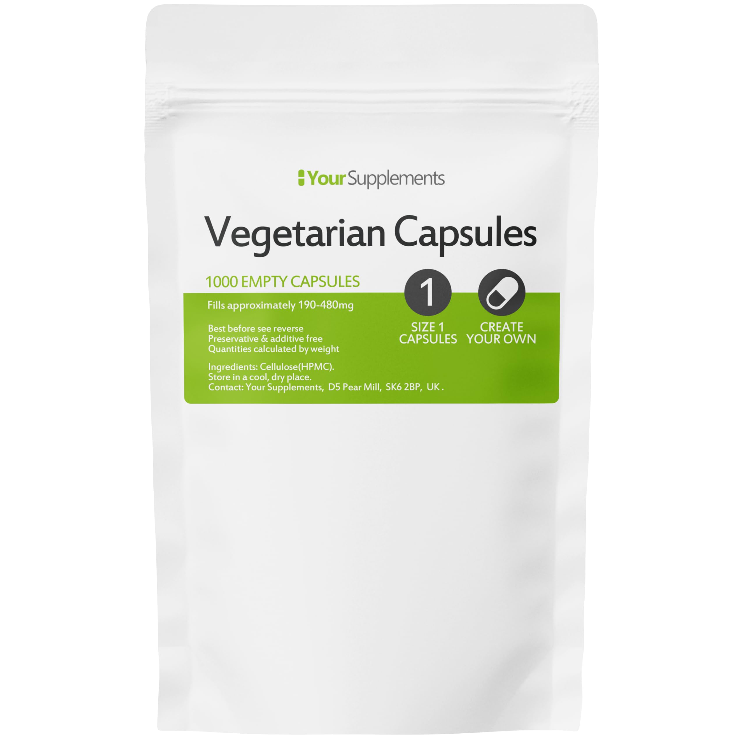 Your Supplements - Size 1 Empty Vegetarian Capsules - Pack of 1000