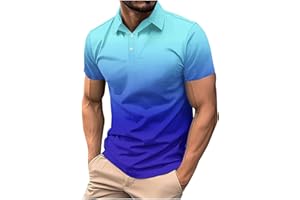 Mens Golf Polo Shirts Trendy Short Sleeve Collared Tee Shirt Summer Button Gradient Dressy Casual Tops