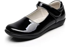 rismart Children's Girls' Hook&Loop Smart Patent Leather Oxfords Shoes