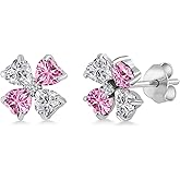 Gem Stone King 925 Sterling Silver Lab Grown Diamond and Pink Moissanite Stud Earrings for Women | 1.95 Cttw | Gemstone April Birthstone | Heart Shape 4MM