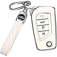 QBUC for Toyota Flip Key Fob Cover Soft TPU Key Case Cover with Keychain for Fortuner Tundra Camry RAV4 Challenger Key Shell