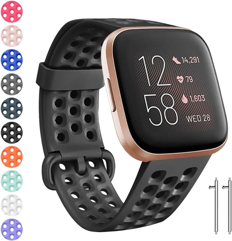 Watbro Sport Bands Compatible with Fitbit Versa/Versa 2/ Versa Lite, Soft Silicone Breathable Waterproof Sport Watch Strap Band Replacement Wristband Accessories Women Man for Versa Smart