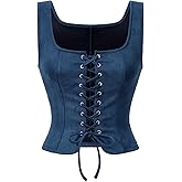 GORGLITTER Women's Sleeveless Western Cowgirl Rodeo Outfit Lace Up Vests Tops Business Casual Country Concert Outfits