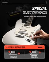Donner DST-152W White Electric Guitar HSS Coil Split Bundle view 6