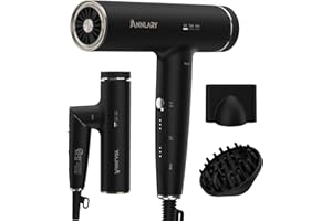 Annlary Foldable Hair Dryer with Diffuser, 110,000 RPM Professional High Speed Blow Dryer with Plasma Ion, 6.5Ft ALCI Cord, Concentrator & Diffuser for Men and Women, Lightweight for Travel/Home