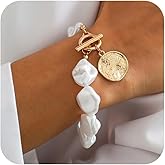 CLOORDE Gold Chunky Pearl Bracelets for Women Adjustable Large Baroque Pearl Bracelet Trendy 14k Gold Plated OT Buckle Pearls Bracelet Prom Party Jewelry Accessories Gifts for Her