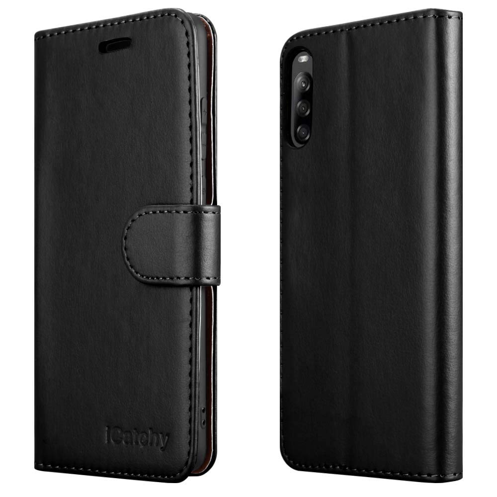 iCatchy For Sony Xperia L4 Case Leather Wallet Book Flip Folio Stand View Cover compatible for Sony Xperia L4 Phone Case (Black)