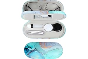 MUDOR 2 in 1 Contact Lens Case, Double Sided Contact Lens Travel Kit Includes Remover Tool with Tweezers,Dual Use Design for Contact Lens case and Glasses case (Marble Green)