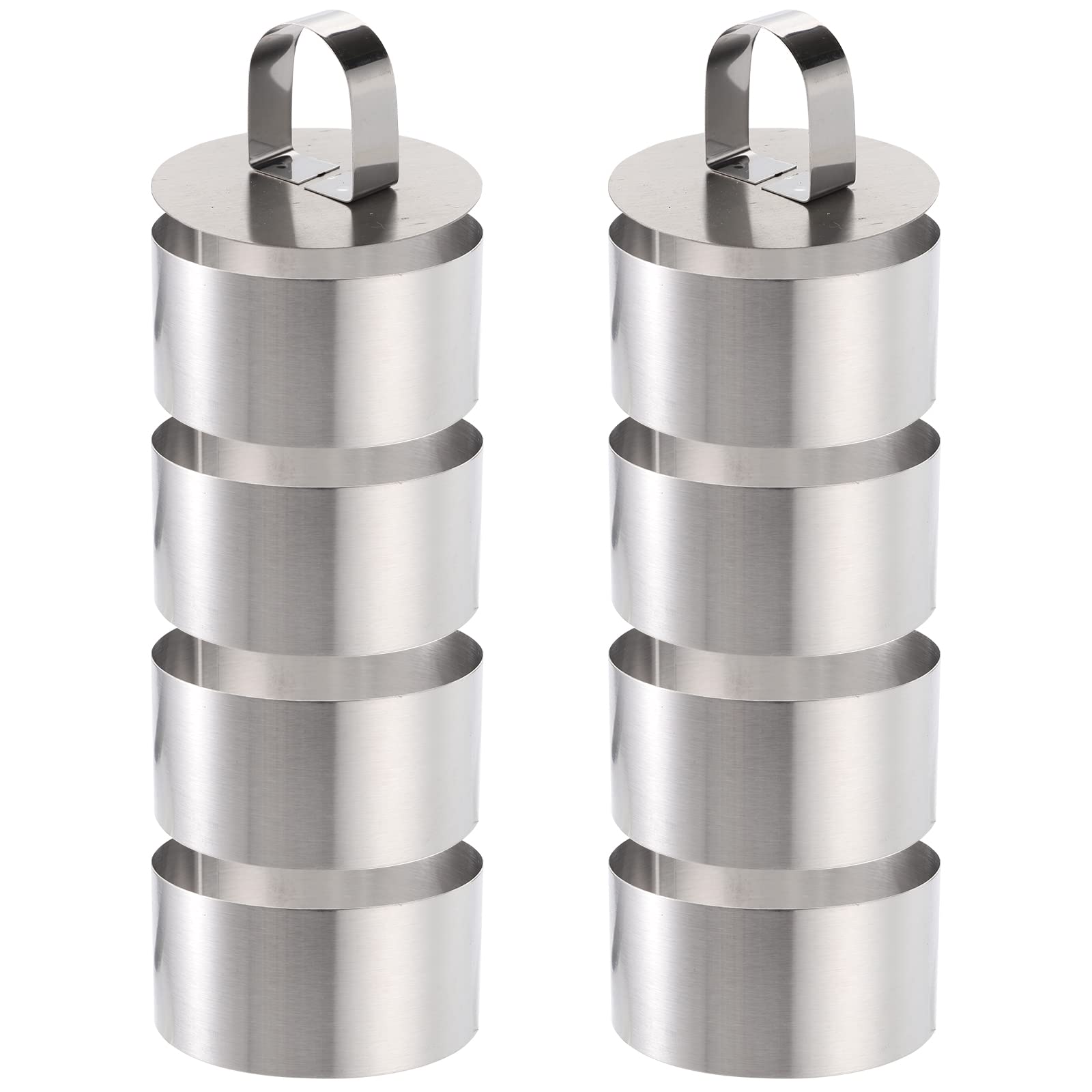 Tebery 8 Pieces Cooking Mousse Rings Set, with 2 Pack Pusher, Non-Stick Stainless Steel Circle Cake Mold for Cooking Crumpets Eggs Pastry Mousse Desserts (Round)