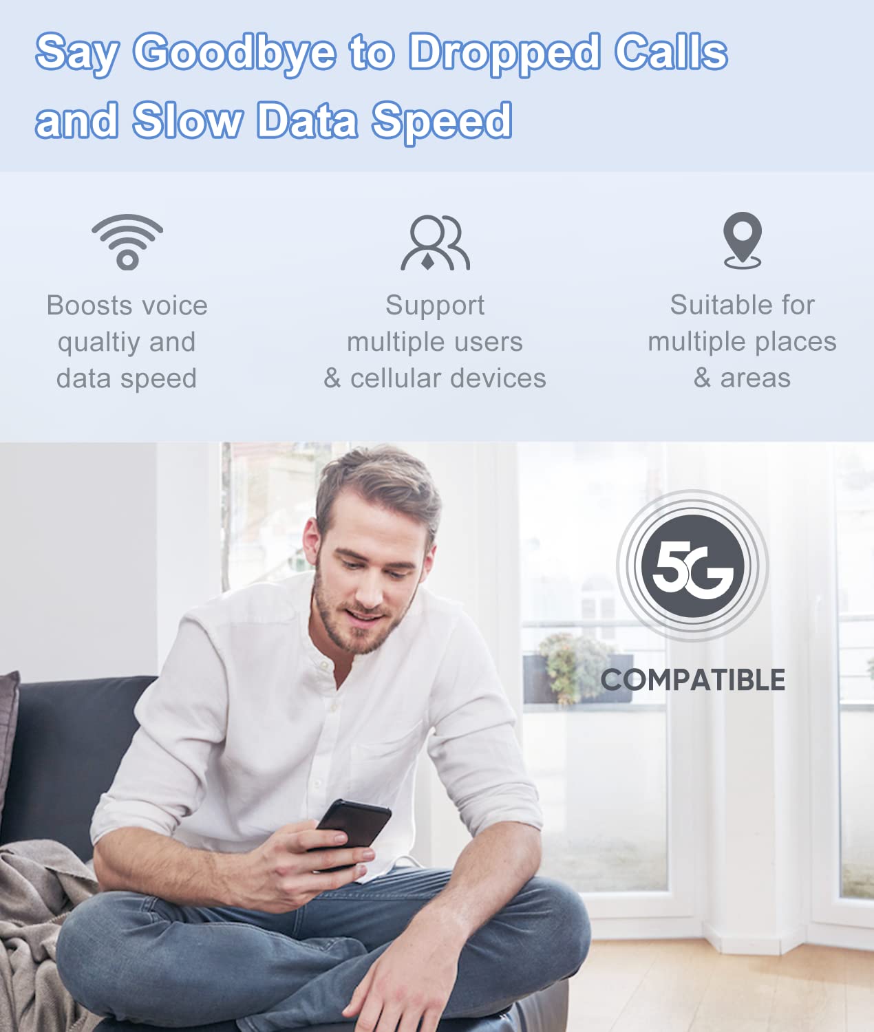 Amazboost Cell Phone Signal Booster for Home and Office Cell Phone Booster 3G 4G LTE, Cell Booster for All US Carriers Up to 1,500 Square ft, Support Band 2/5/12/13/17/25, FCC Approved