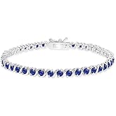 B. BRILLIANT Sterling Silver Genuine, Created or Simulated Gemstone S Design Bar Classic Tennis Bracelet for Women with Gift Box