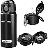 20 oz Insulated Water Bottle with Straw Lid & Drinking Spout, Leak-proof, BPA Free, Double Walled Vacuum Metal Insulated Bottles for Travel and Sports (Black)