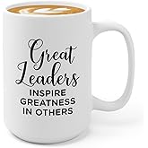 Leadership 15oz White Mug - Great Leaders Inspire Greatness In Others - Principal Gifts Leadership Gifts Farewell Gifts for Boss Appreciation Gifts for Leaders Appreciation Gifts for Mentors