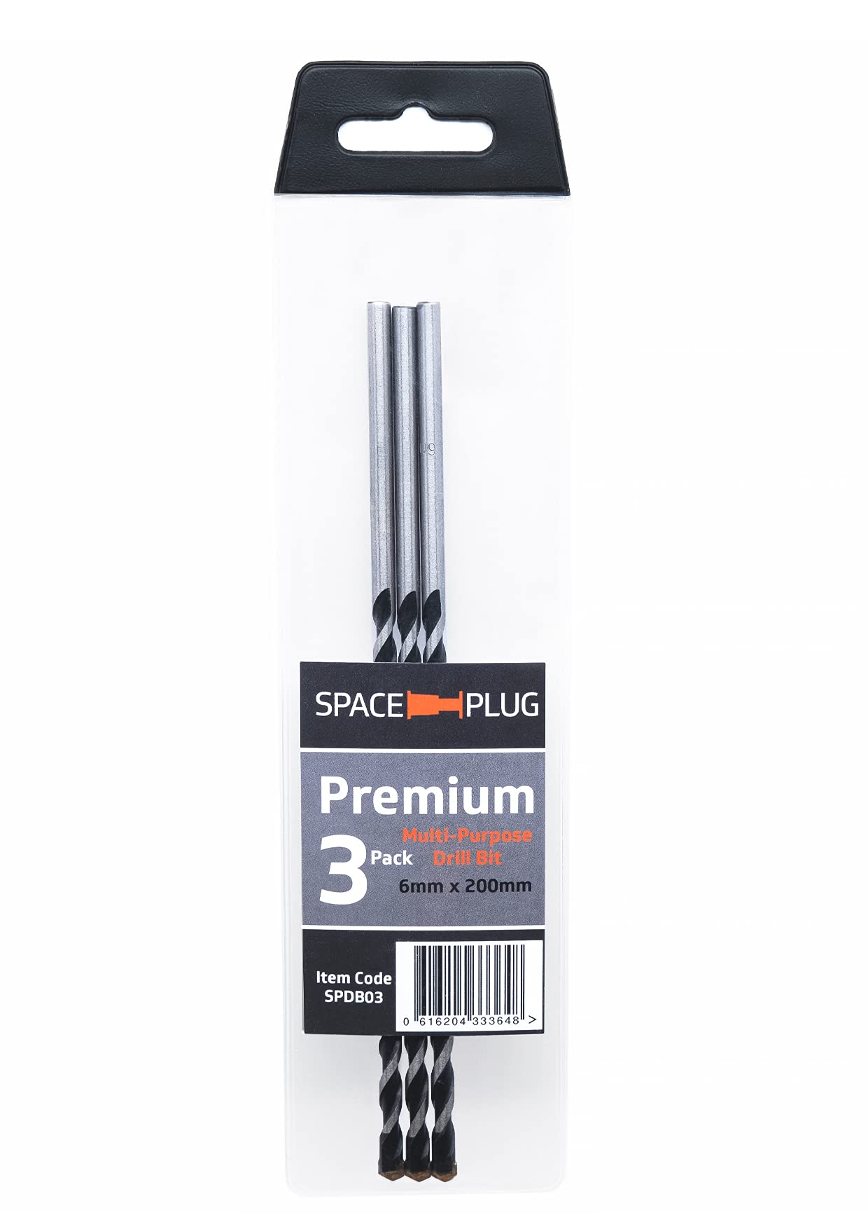 Space-Plug Multi-Purpose Premium Drill Bit (3 Pack), 6mm x 200mm, Professional Multi-Purpose Premium