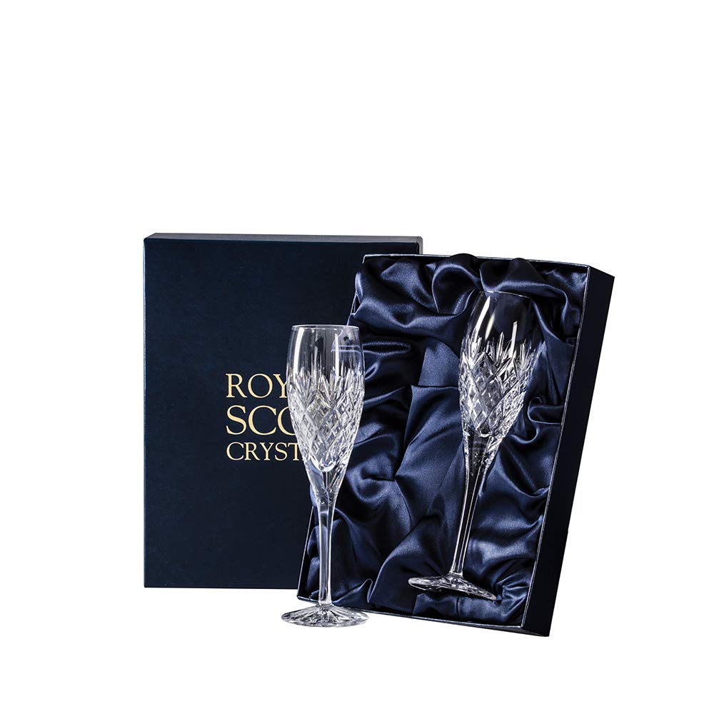 Royal Scot Crystal - Edinburgh - 2 Crystal Champagne Flutes 225mm (Presentation Boxed)